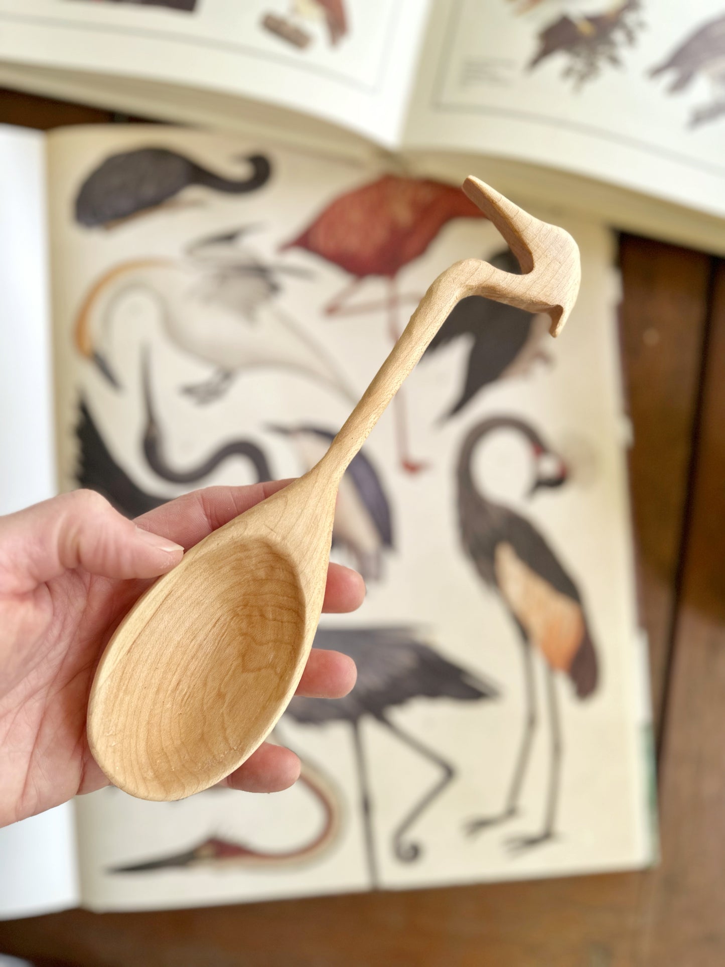 Hand carved heron spoon